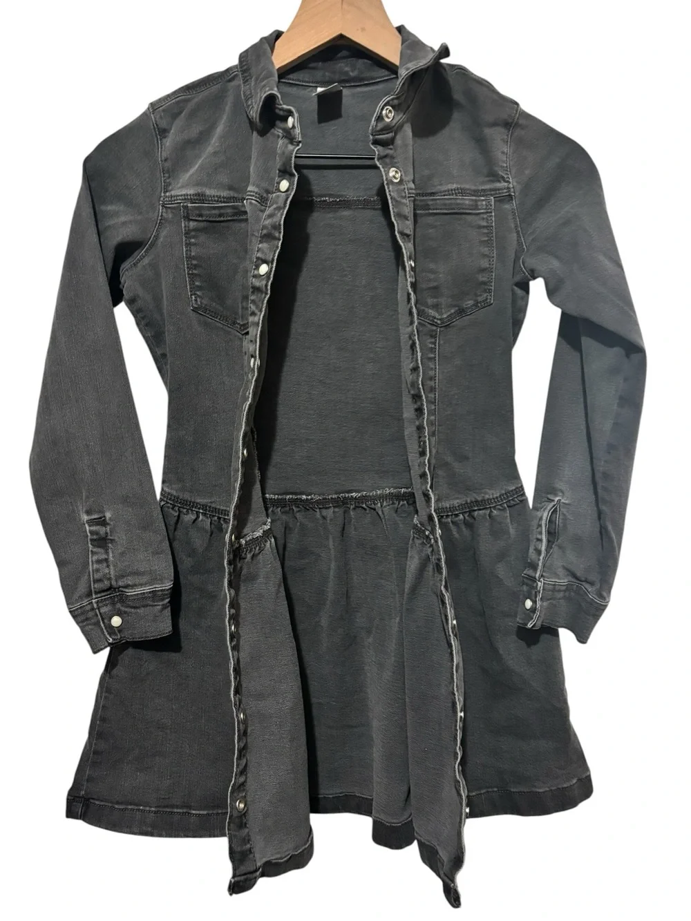 OshKosh B’gosh Girls Black Denim Shirt Dress Size 8/8A Snap Front Long Sleeve